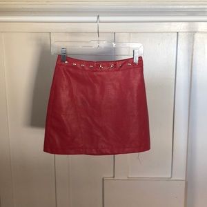 Red Faux Leather Mini/-Skirt